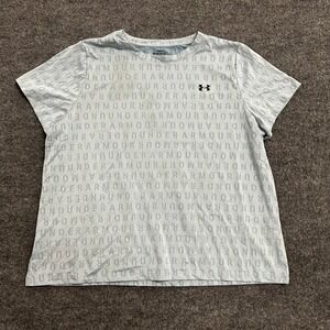 Under Armour Shirt Womens Size 2X Blue All Over Print Loose Fit Athletic Stained